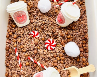 Hot Cocoa Sensory Bin Filler, Hot Cocoa Sensory Rice, Hot Cocoa Bin, Fall Sensory Rice, Winter Sensory Play, Sensory Rice, Christmas Sensory