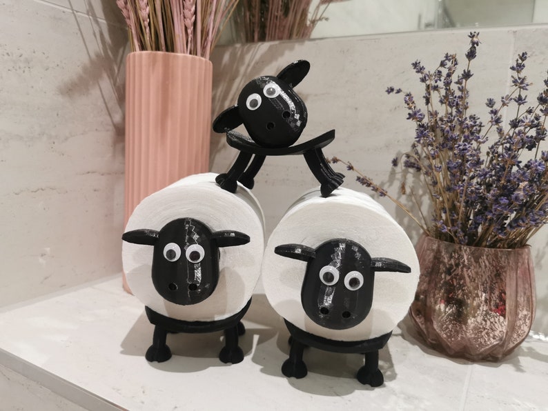 Funny Toilet Paper Roll Holder Bathroom & Toilet Organiser Accessories Home Indoor Storage 3D printed Sheep set of 3 image 2