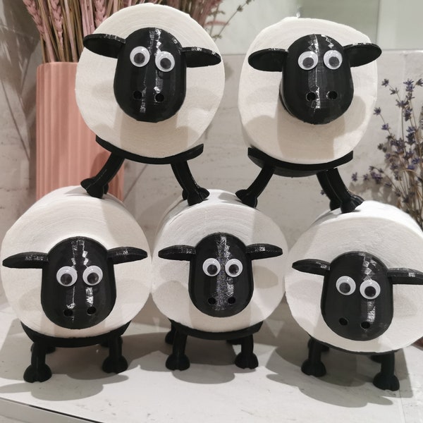 Funny Toilet Paper Roll Holder Bathroom & Toilet Organiser Accessories Home Indoor Storage Housewarming gift - 3D printed - Sheep set of 5