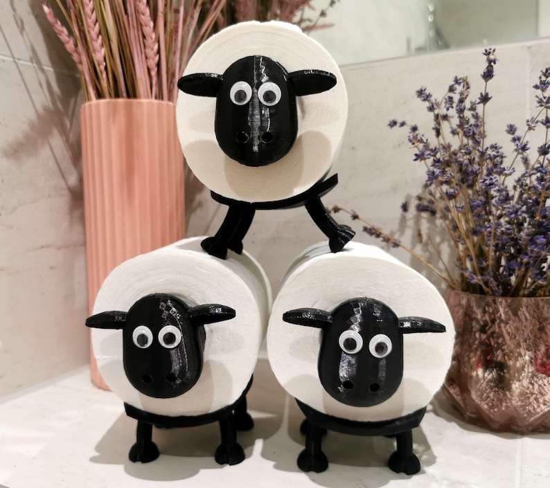 Funny Toilet Paper Roll Holder Bathroom & Toilet Organiser Accessories Home Indoor Storage 3D printed Sheep set of 3 image 1