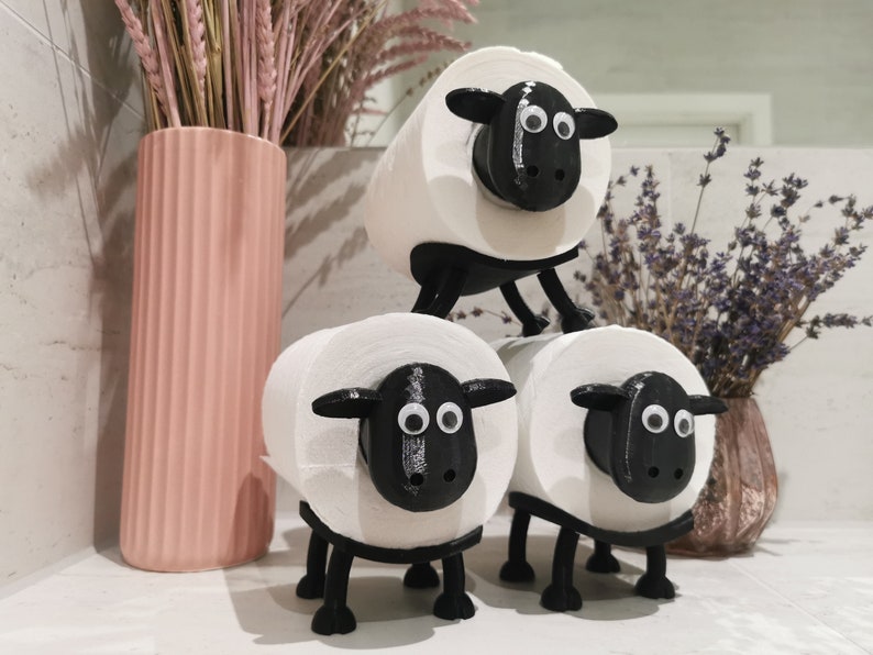 Funny Toilet Paper Roll Holder Bathroom & Toilet Organiser Accessories Home Indoor Storage 3D printed Sheep set of 3 image 3