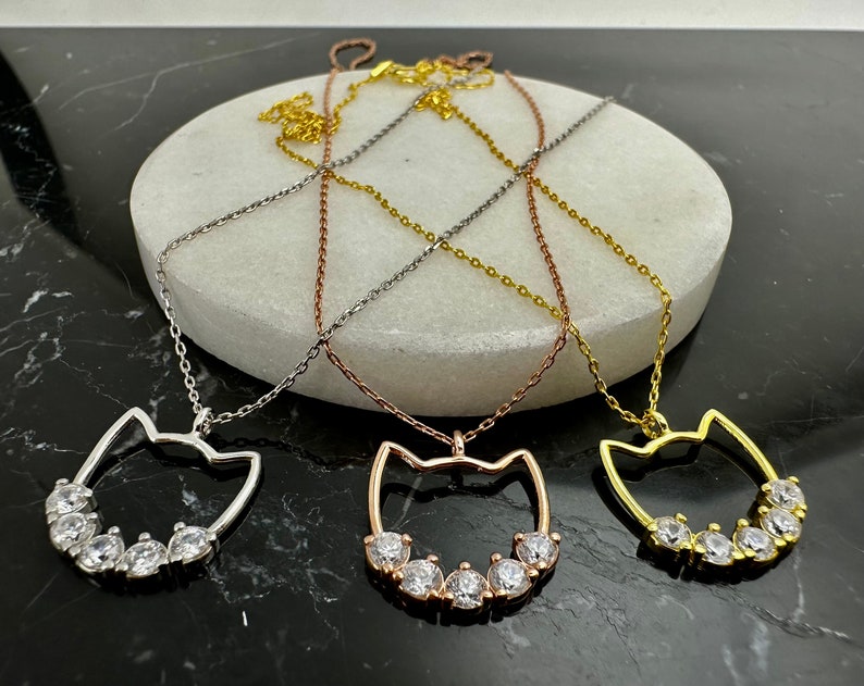 Tiny Cat Necklace sterling Silver Cat Head Necklace silver Etsy