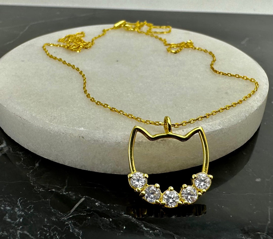 Tiny Cat Necklace sterling Silver Cat Head Necklace silver Etsy