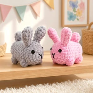 No Sew Bunny Crochet Pattern PDF Beginner Friendly Rabbit Shelf Sitter Easy Amigurumi Plushie