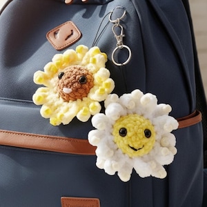 Blume Fidget Keychain häkeln Muster No Sew Amigurumi Daisy Sonnenblume Charme Einfache Tasche Accessoire