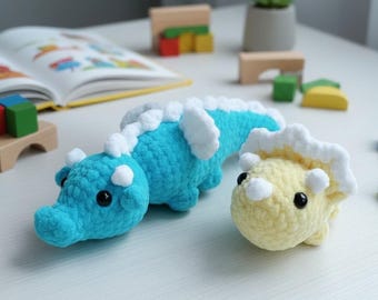 Dragon and Triceratops Crochet Patterns PDF Beginner Friendly Fantasy Dino No Sew Amigurumi Plushie