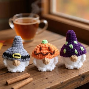 Gnome Ornaments Crochet Patterns, Amigurumi Crochet Keychains, DIY Cute Halloween Decor Tutorial in English