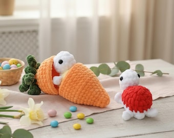 Easter Turtle Crochet Pattern PDF Amigurumi Mini Tortoise in Carrot Sleeping Bag