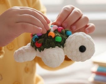 Sensory Turtle Crochet Pattern Beaded Fidget Loggerhead No Sew Amigurumi Sea Creatures Palm Plushie