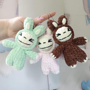 Labubu crochet keychain plush low sew crochet pattern Halloween monster cute kawaii keychains Amigurumi tutorial PDF in English