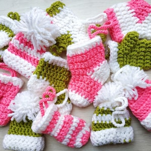 Crochet patterns Christmas ornaments (Set of 3 tree toys). Christmas mittens, socks, hats, mini stockings. Advent Calendar do it yourself