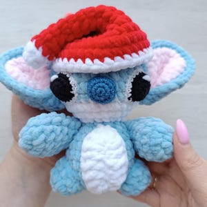 Christmas crochet pattern blue alien monster with hat Amigurumi tutorial PDF in English