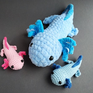 Axolotl plush family no sew crochet pattern do it yourself Christmas gift axolotl crochet pattern Amigurumi tutorial PDF in English