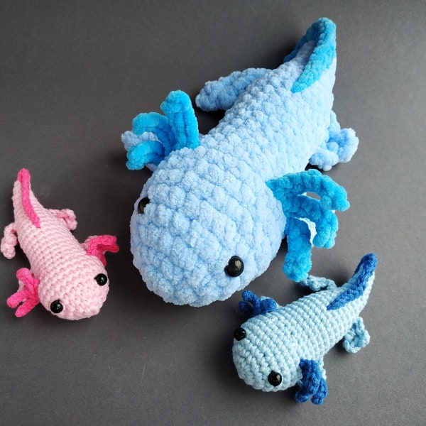 Axolotl plush family no sew crochet pattern do it yourself Christmas gift axolotl crochet pattern Amigurumi tutorial PDF in English