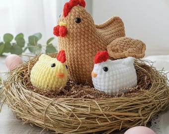 Chicken and Rooster Crochet Patterns: No-Sew Amigurumi Birds Plush (PDF Tutorial)