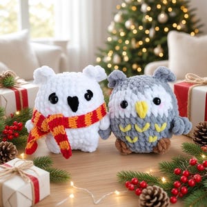 Patrón de ganchillo sin costuras de búho en PDF, fácil para principiantes, amigurumi de pájaro, peluche, animal del bosque nevado