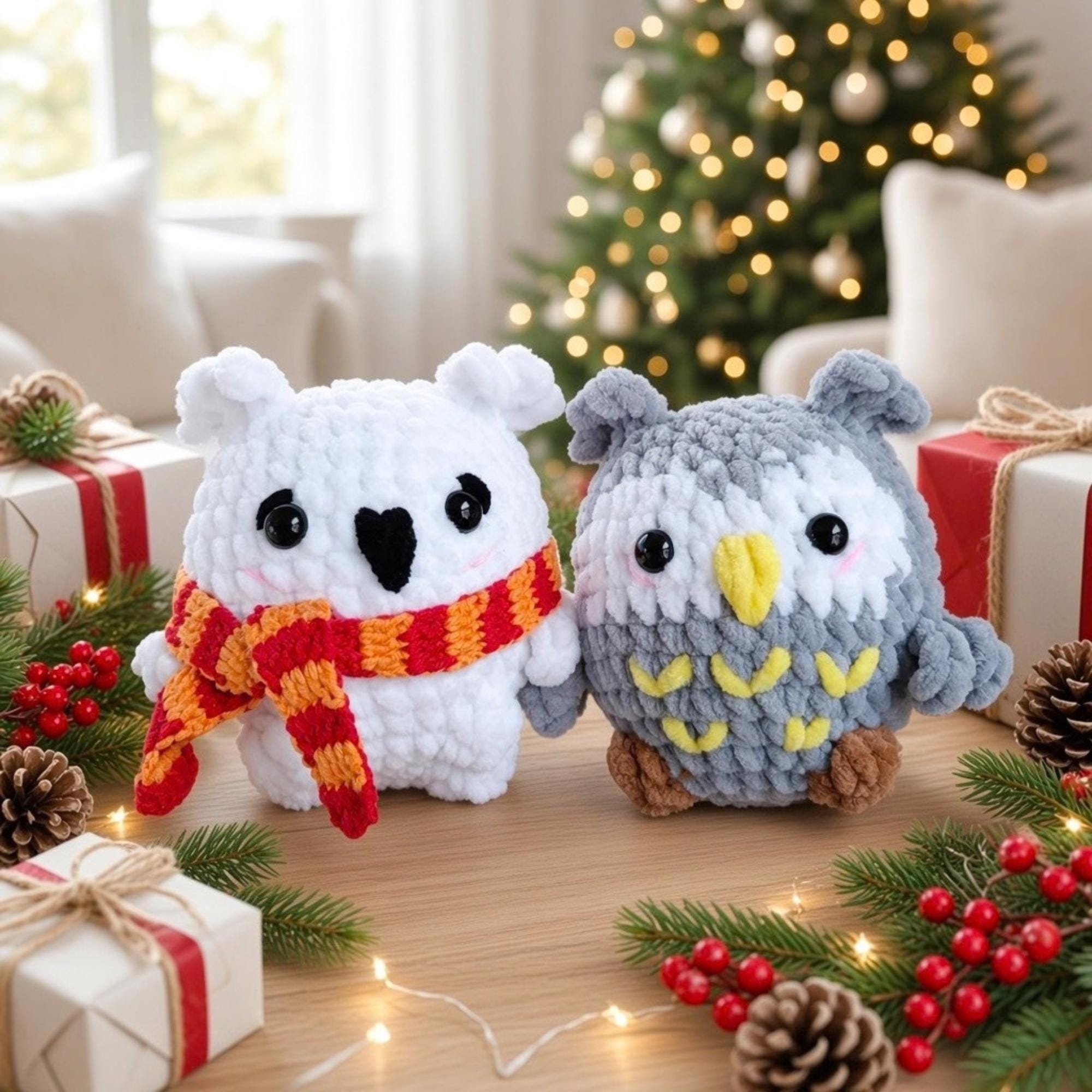 No Sew Owl Crochet Pattern PDF Easy Beginner Bird Amigurumi Plushie Snowy Woodland Animal