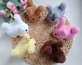 No sew crochet Bunny plush pattern mini cute kawaii keychains Rabbit amigurumi tutorial PDF in English