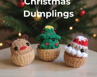 Christmas Dumpling & Steamer Crochet Pattern PDF No Sew Easy Amigurumi Plushie Kawaii Squishy Food
