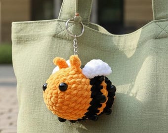 Honey Bee Crochet Pattern PDF Beginner No Sew Amigurumi Bumblebee Bag Charm Keychain