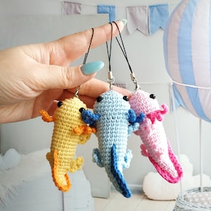 Keychain charm axolotl plush crochet pattern do it yourself Handmade gift Baby shower axolotl crochet pattern Amigurumi tutorial PDF English