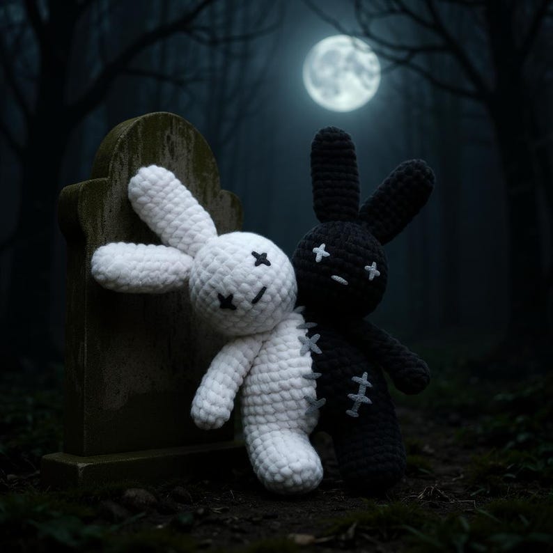 Two-Headed Bad Bunny Plushie amigurumi crochet pattern.
Stand out from typical Halloween patterns with a two-headed bad bunny plushie – a fun blend of spooky and adorable that fans of alternative or gothic styles will love.
Ideal for DIY Halloween decorations, trick-or-treat alternatives, or handmade gifts for friends who love horror, cute monsters, or quirky plushies.