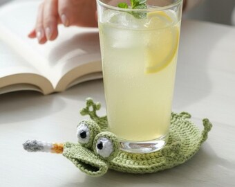 Funny Frog Coaster Crochet Pattern PDF Popping Amigurumi Pop-Up Mug Rug Animal Cup Holder
