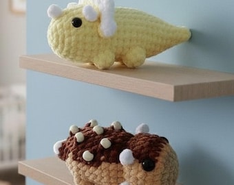 No Sew Triceratops Dino Crochet Pattern Easy Beginner Friendly Ankylosaurus Dinosaur Amigurumi Pocket Plush