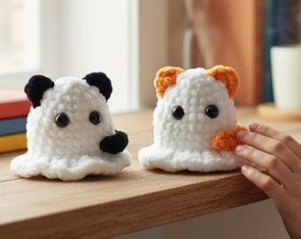 Patrón de llavero de ganchillo de gato fantasma, amigurumi de peluche sin costuras, regalo de Halloween DIY (PDF en inglés)