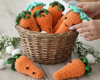 Carrot Crochet Pattern No Sew Amigurumi Easter Vegetable Plushie Toy