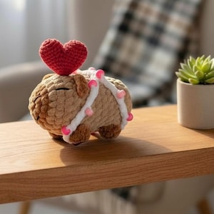 Capybara with Heart Low Sew Crochet Patterns Valentine Amigurumi Plushie Toy