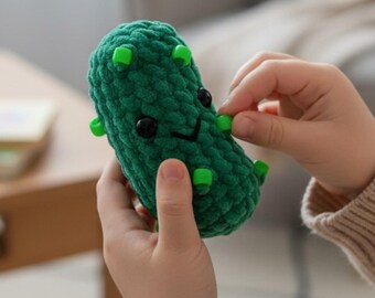 No Sew Pickle Crochet Pattern PDF Beginner Friendly Beaded Fidget Sensory Amigurumi Play Food