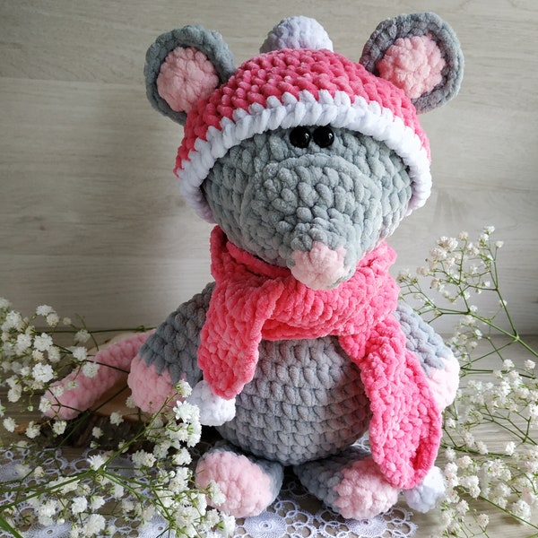 Rat plush amigurumi crochet pattern plushie toy do it yourself Christmas gift souvenir Amigurumi tutorial PDF in English