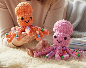 Sensory Squid Crochet Pattern PDF, Beaded Fidget No Sew Amigurumi Plush Toy