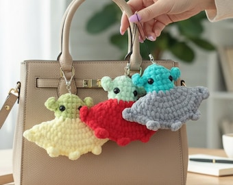Alien Crochet Pattern No Sew Amigurumi Monster Bag Charm Keychain PDF Tutorial