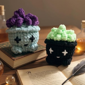 Halloween crochet pattern mini Cauldron cute kawaii plushie Witch’s potion cauldron Amigurumi tutorial PDF in English
