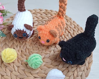 Patrón de gato de crochet 3 en 1 sin coser, gatitos regordetes, peluches de gato pan kawaii, tutorial de amigurumi en PDF en inglés