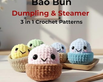 Dumpling And Steamer Crochet Pattern PDF No Sew Easy Amigurumi Plushie Kawaii Squishy Food