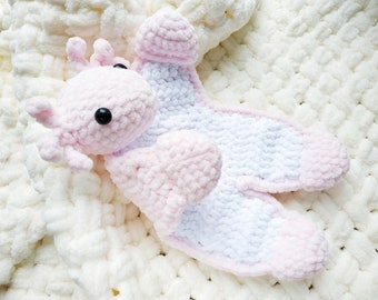 Axolotl Lovey Virkmönster PDF – Söt Amigurumi Säkerhetsfilt Komfortleksak, DIY Handgjord Julklappshandledning på engelska