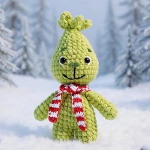Christmas Thief baby green villain Crochet Pattern No Sew Amigurumi, Cute Holiday Plush Toy Handmade Christmas Gift Souvenir Tutorial in Eng