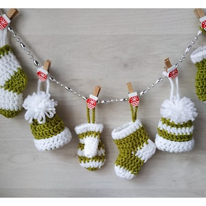 Crochet patterns Christmas ornaments (Set of 3 tree toys). Christmas mittens, socks, hats, mini stockings. Advent Calendar do it yourself