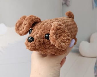 Crochet Dachshund plush no sew pattern Dog plush mini puppy Cute kawaii crochet keychain Amigurumi tutorial PDF in English