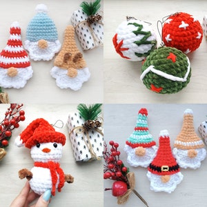 Crochet Christmas Ornaments Pattern: Gnome, Ball, Snowman (PDF)