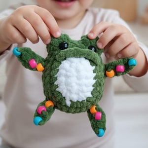 Sensory Frog Crochet Pattern PDF Beaded Fidget Toad No Sew Amigurumi Plush Toy
