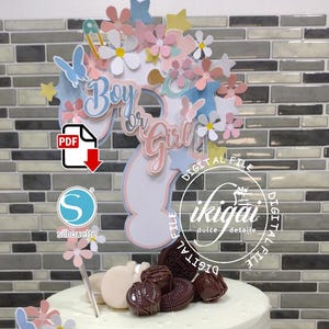 Cake Topper BOY OR GIRL, Cutting file, Printable, Instant Download, Pdf, Cameo Silhouette Studio, Cake Decoration, Diy, Baby, Baby Shower.