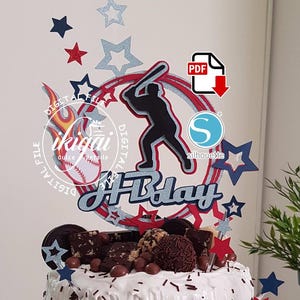 Cake Topper Birthday BASEBOL, Cutting file, Diy, Printable, Instant Download, PDF, Decoration for Men, Boy&#39;s, Cameo Silhouette Studio, STARS