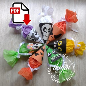 Halloween Candy Cones, Schneidedatei, druckbar, Sofort-Download, PDF, Kinder, Trick or Treat, DIY, Geister, Katzen, BOO, Digitale Datei, Skelett