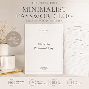 Minimalist Password Log Printable PDF (Instant Download)