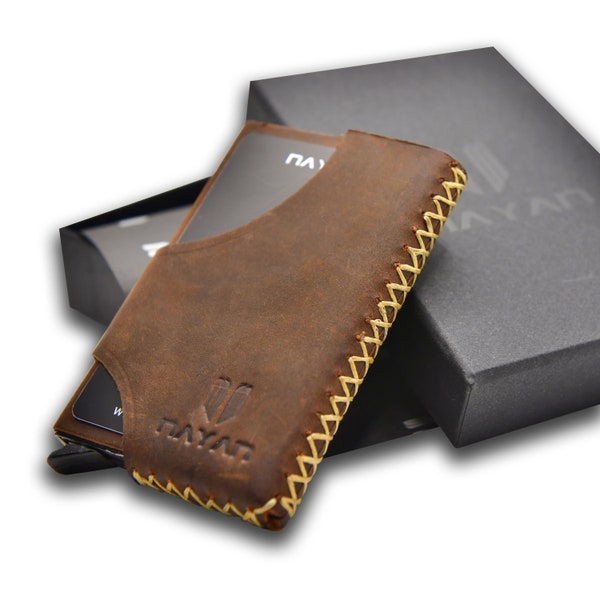 Design personnalisé : porte-cartes en cuir fabriqué à la main (blocage RFID) - Cadeau unique - Idée cadeau pour la Saint-Valentin