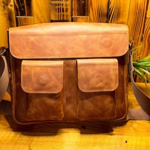 Cartable en cuir personnalisé, besace en cuir, porte-documents en cuir, porte-documents pour ordinateur portable, besace, cadeau fête des mères & coffret personnalisé